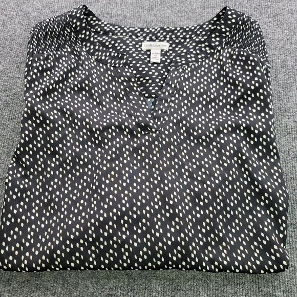 Croft & Barrow 1X V Neck Roll Tab Sleeve Polka Dot Blouse Ruched Sholder - Picture 2 of 11
